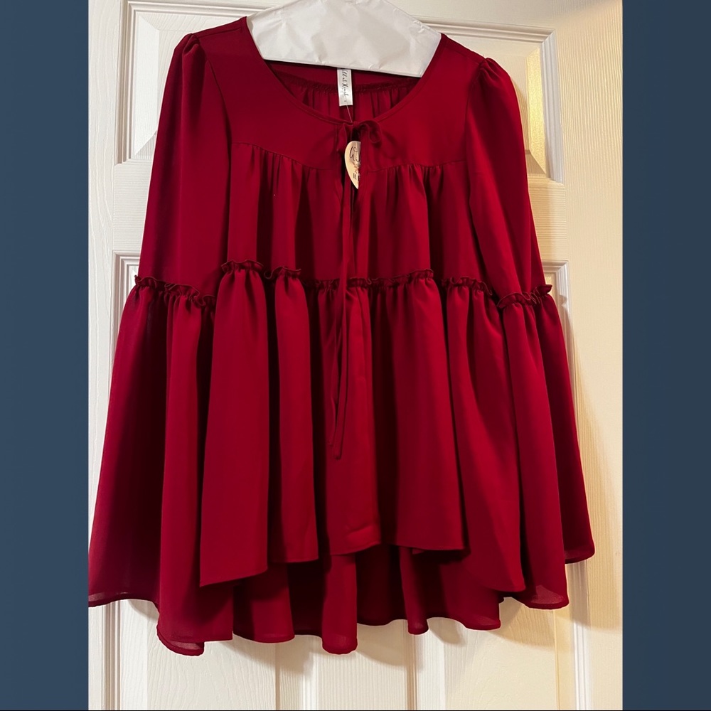 Wine Babydoll Bell Sleeved Top, NWT